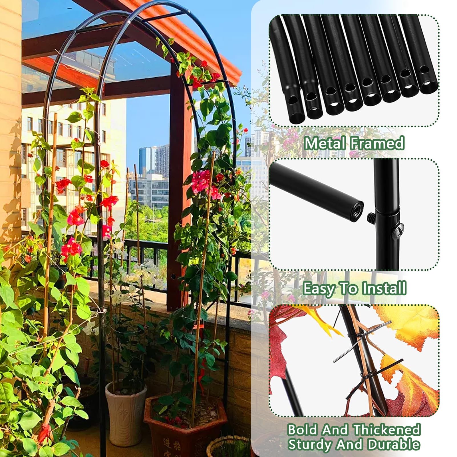 Treillis d'arche de jardin en métal, arche d'extérieur large de 120cm, 140cm, 180cm, 200cm, 240cm, 280cm, 350cm arcs de roses robustes cadre en acier pour plantes grimpantes(280x220x40CM/9.2x7.2x1.3ft