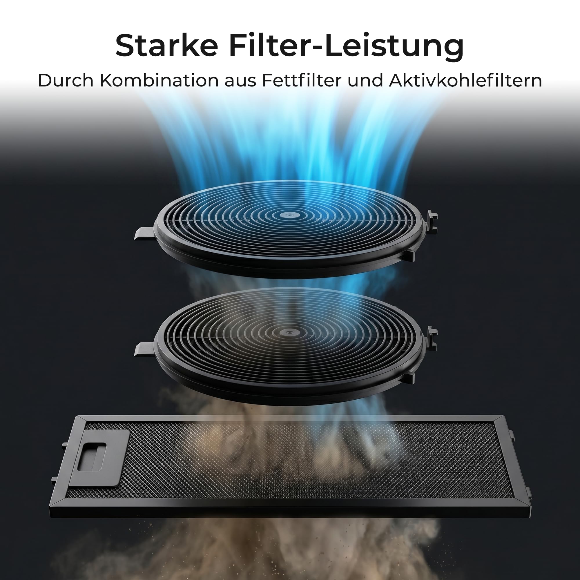 Klamer Einbau Dunstabzugshaube Schwarz 530 m³/h Umluft Abluft A+ 3 Stufen Timer 2 LED Aktivkohlefilter