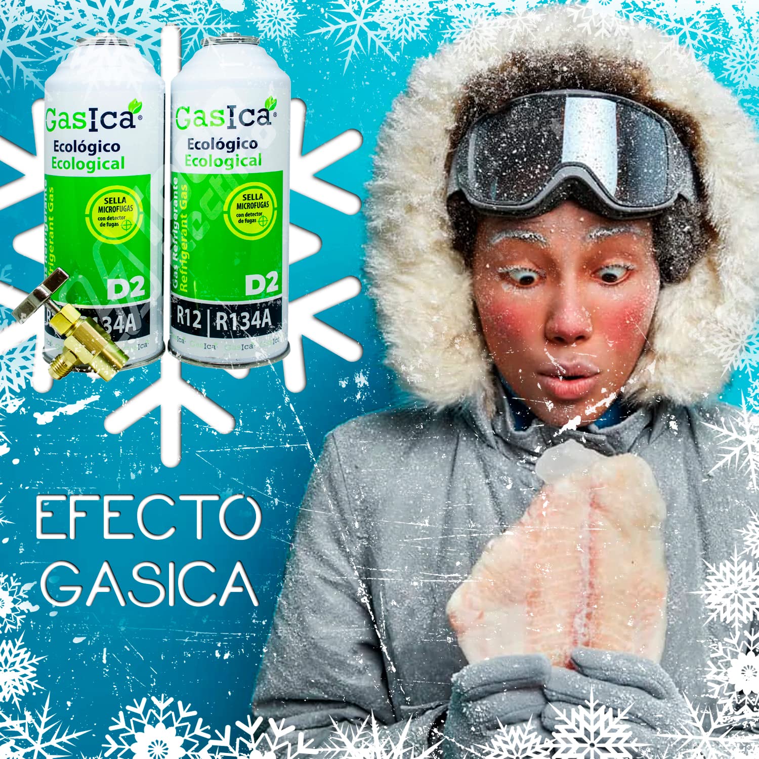 Todoeléctrico - Gasica D2 PACK AHORRO (2x226Gr) Botellas Gas Refrigerante Ecológico Gasica D2 sustituto de R12, R134A más llave recarga gas para aire acondicionado