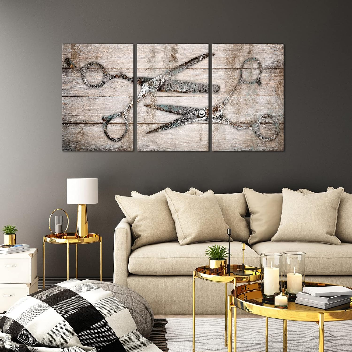 Kalormore Vintage Haircut Scissors Picture for Barbershop Fashion Salon Wall Art Gallery Wrapped Artwork Retro Rustic Haircut Tools Poster Ready to Hang Wall Decoration (16x24x3)