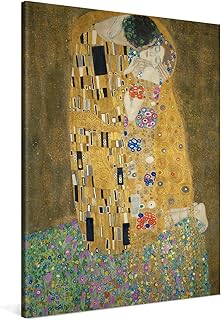 PICANOVA – Gustav Klimt The Kiss 75x100cm – Quadro su Tela – Stampa Incorniciata con Spessore di 2cm Altre Dimensioni Disponibili Decorazione Moderna