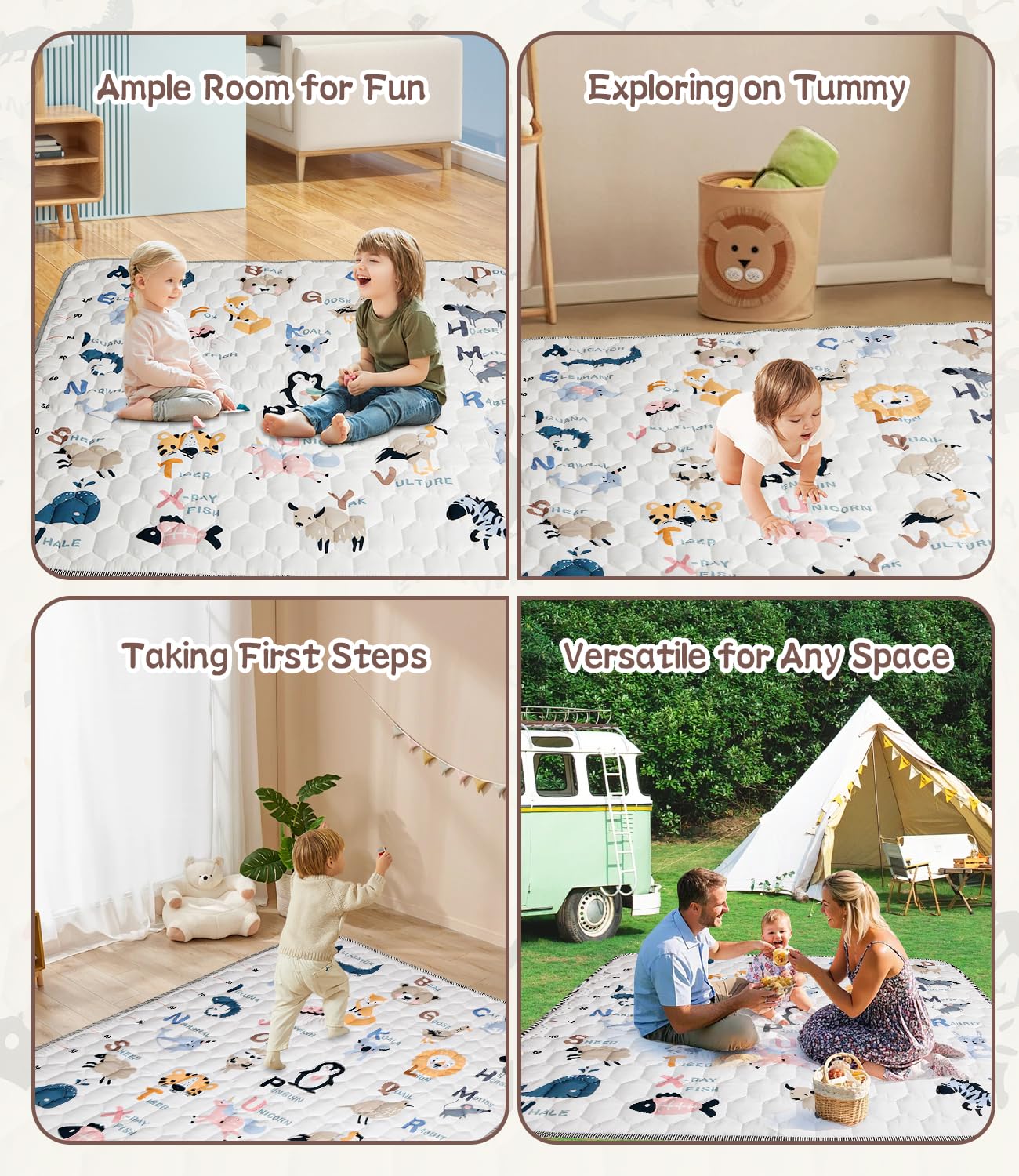 Alfombra Bebé 180x150cm, Alfombra Infantil, Tapete de Actividades Bebé, Alfombra Bebé Acolchada Plegable, Suave y Lavable, Tapete Bebé para Interior/Exterior, Perfecta para los Primeros Pasos