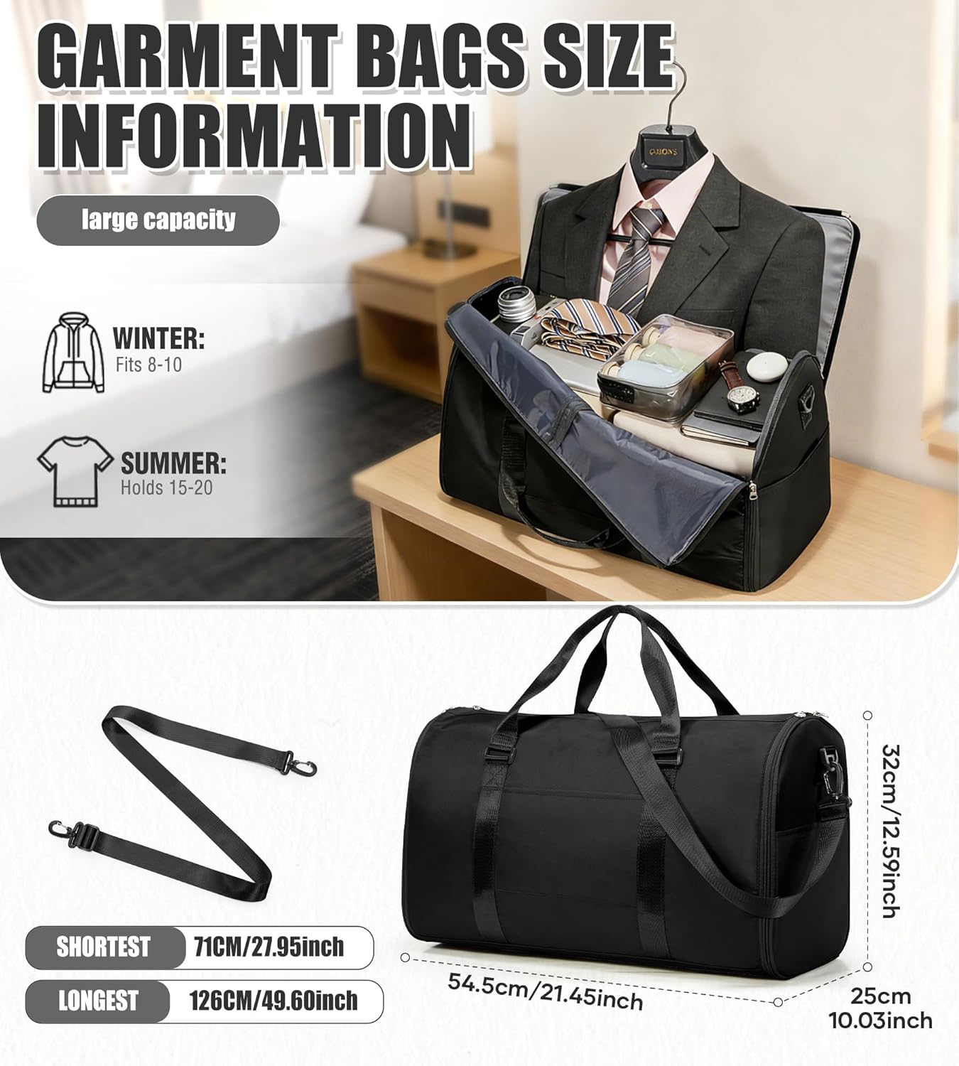 Garment Bag for Travel Duffle Carry on Spirit Airlines Personal Item Travel Bags Large Sports Tote Gym Waterproof Weekender Luggage Weekend Bags Airplanes Eessentials Women Men Black
