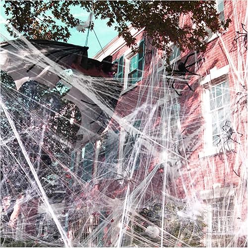 Telaraña de Halloween 2023 con 60 arañas falsas extra, 1600 pies cuadrados telarañas falsas súper elásticas, telarañas blancas, telarañas
