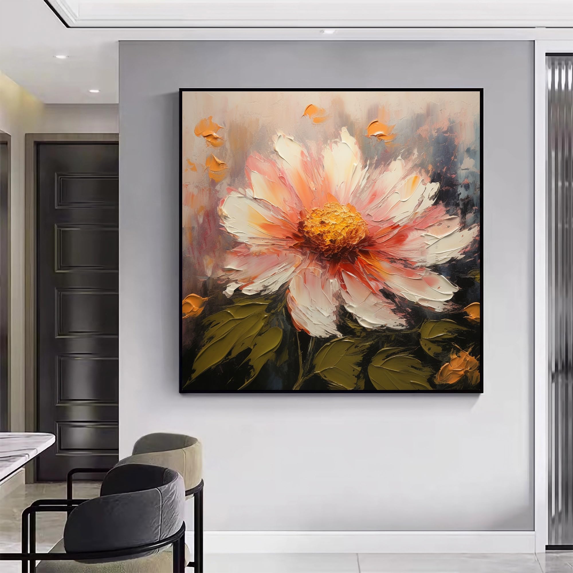 Amazon.com: ‎UYLHJKLZ Pink Flower Textured Oil Painting 100
