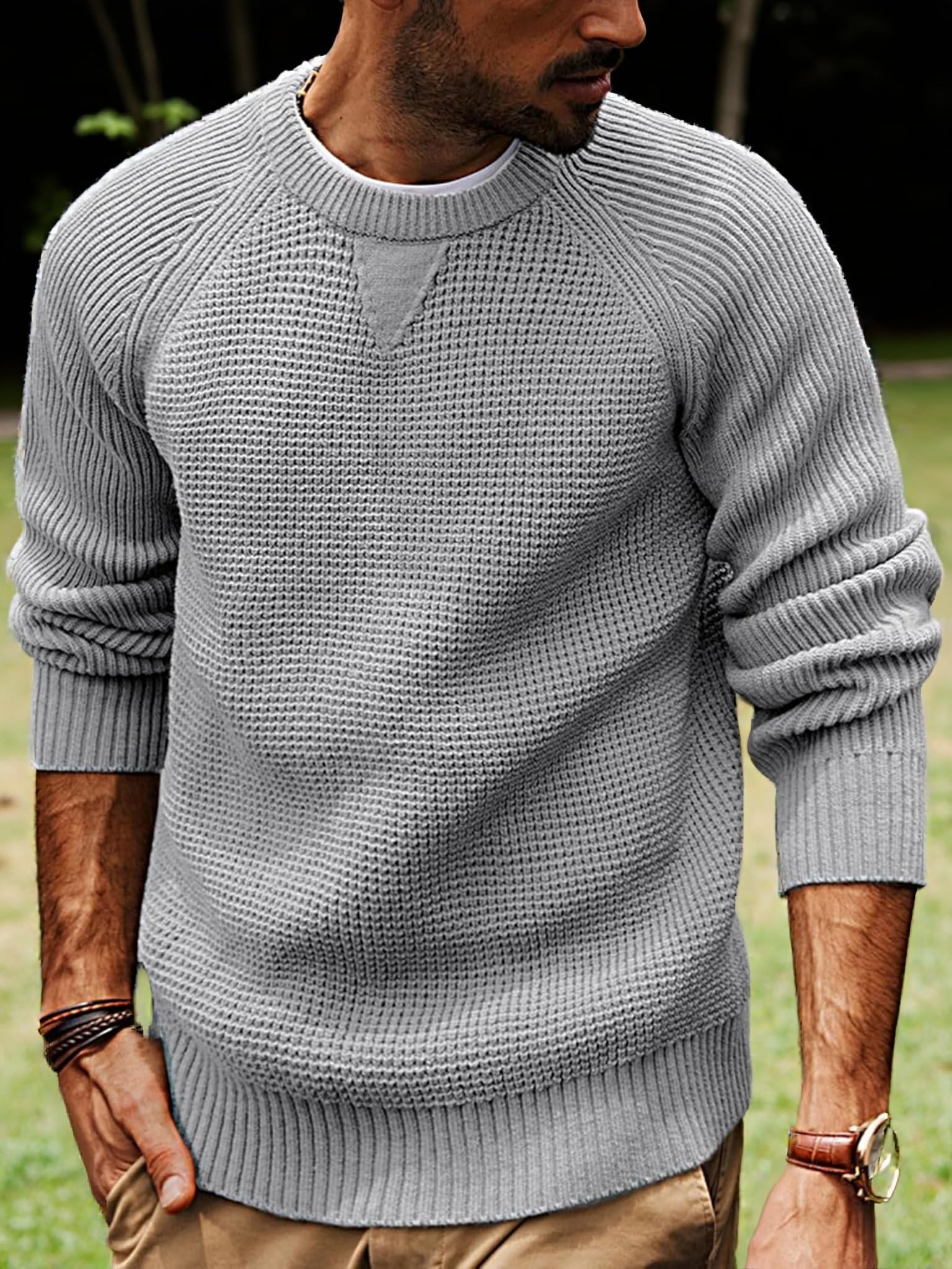 Sweatshirt ohne Kapuze Herrenpullover Rundhals Grobstrickpullover Langarm Winterpullover Warm Strickpulli Sport Pulli