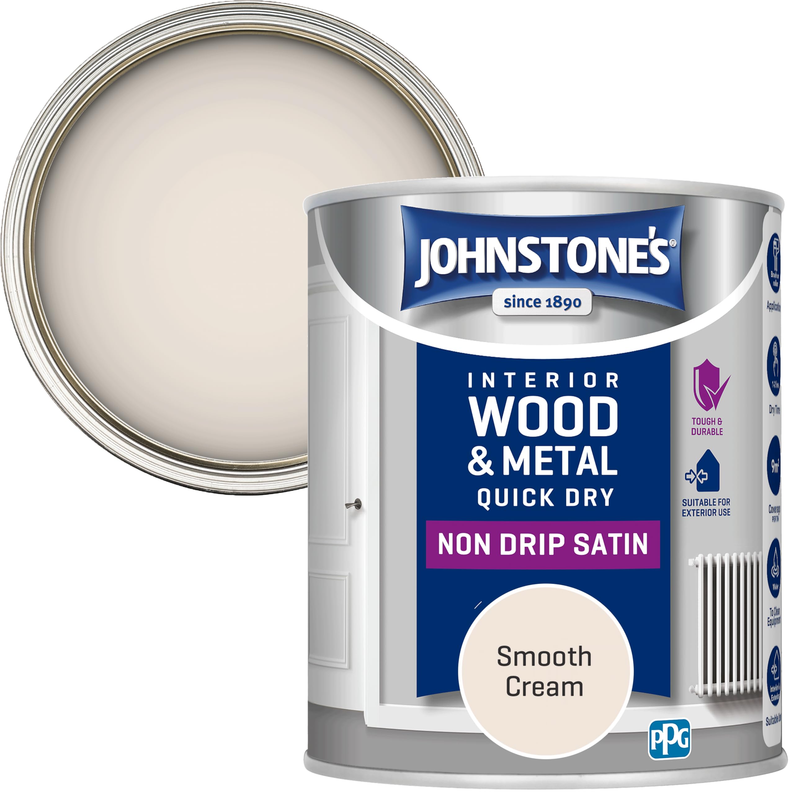 Johnstone's Quick Dry Cream Satin Paint - 750ml - Metal & Wood