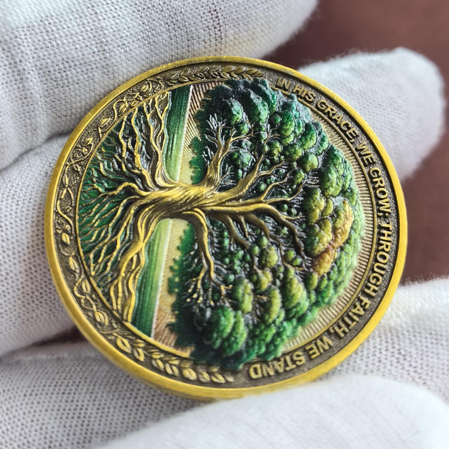 Tree of Faith Christian Challenge Coin - Rooted in Grace with Colossians 2:6-7 Bible Verses Gift (Pack of 3)