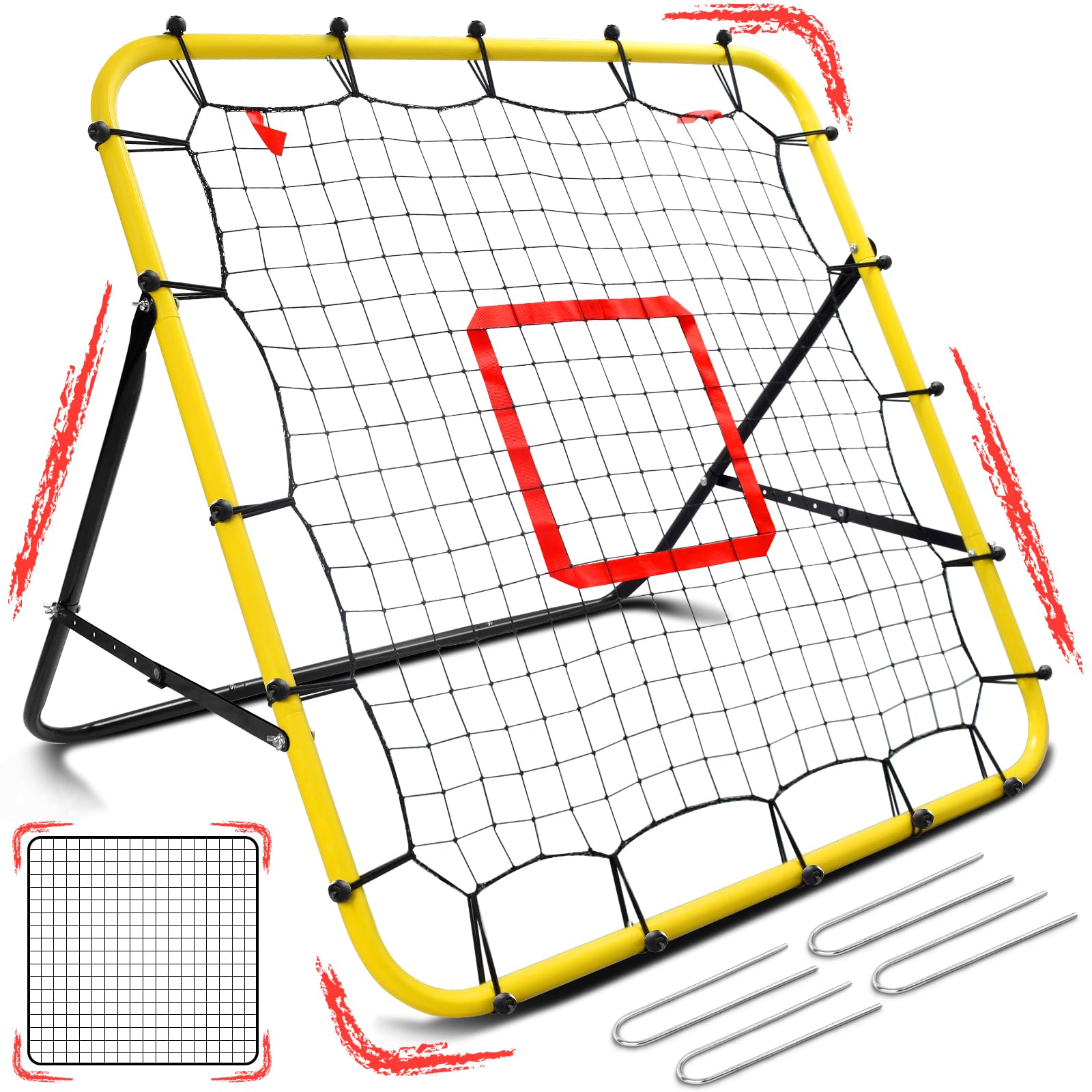 Soccer Rebounder Bounce Back Net,Baseball Rebounder Net, Adjustable Angle All Ages Volleyball Rebounder Training Equipment, Soccer Themed Gifts for Backyard Soccer Practice