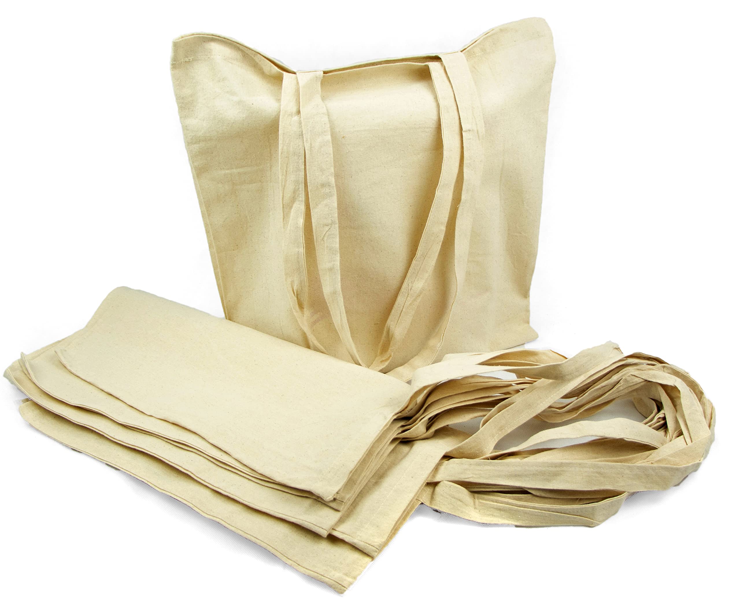 Bolsas de Algodón Reutilizables Color Natural (Lote de 100) | Totebags de 41x37 cm con Asas Largas (140g) | Ideales para Personalizar, Manualidades, Compras, Comercios y Eventos Publicitarios