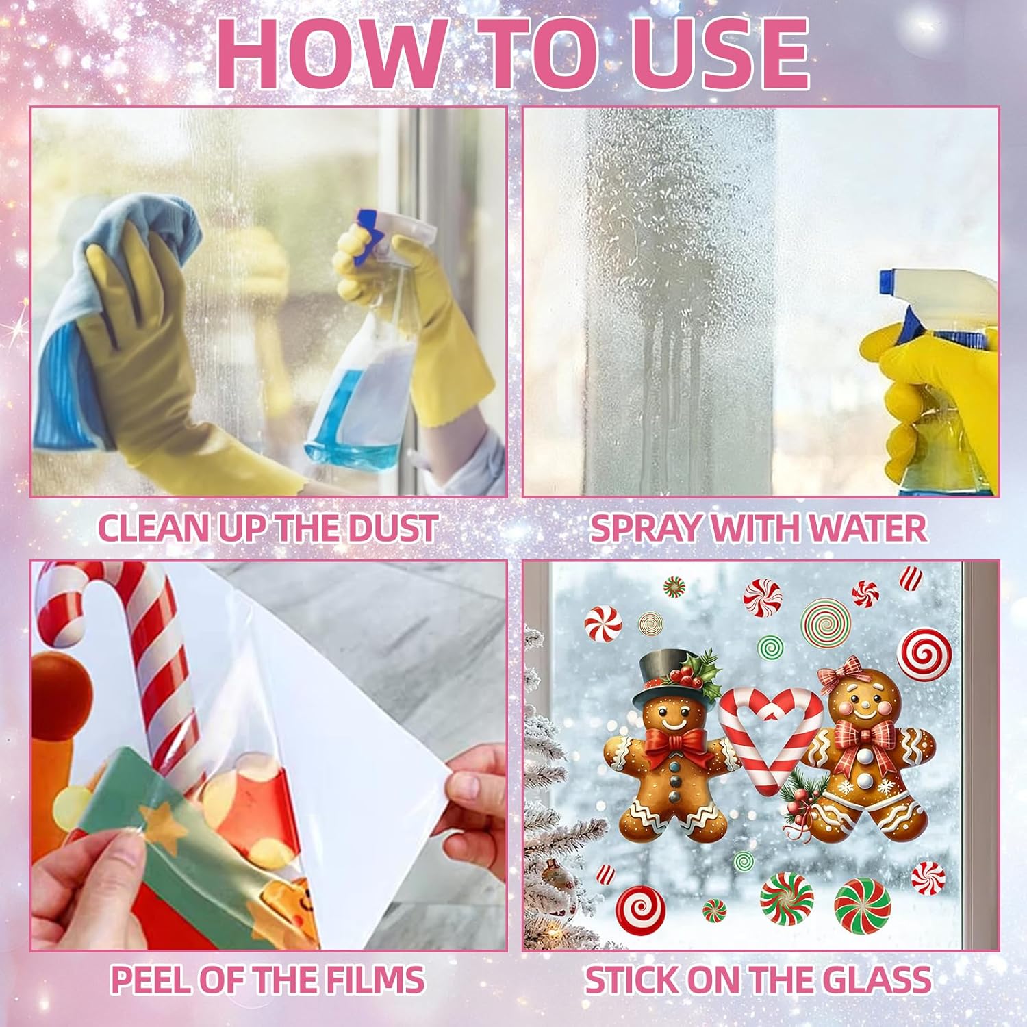 Christmas Window Clings Decorations:Extra Large Gingerbread Man Window Clings Watercolor Rustic Xmas Stickers for Kids Home Office School Winter Holiday Décor Christmas Decorations