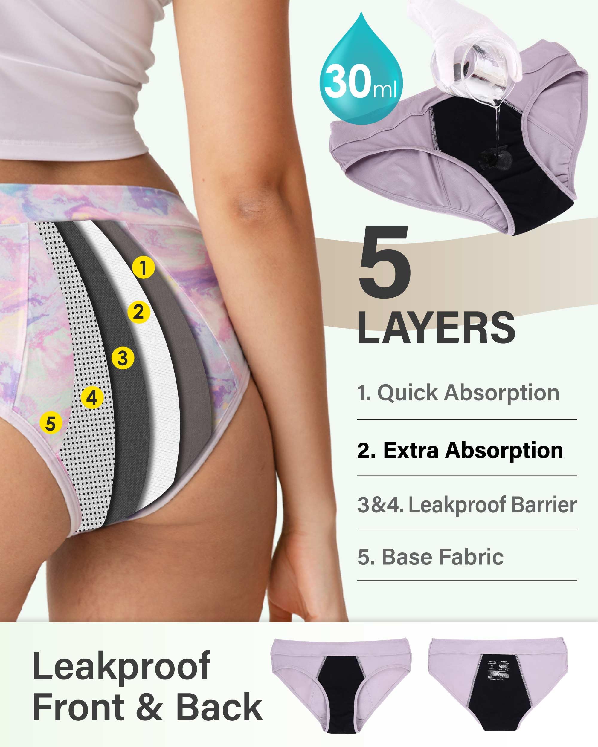 Neione Bragas Menstruales Flujo Moderado Braguitas Hipster Absorbentes de Modal para Mujer Niña - 4