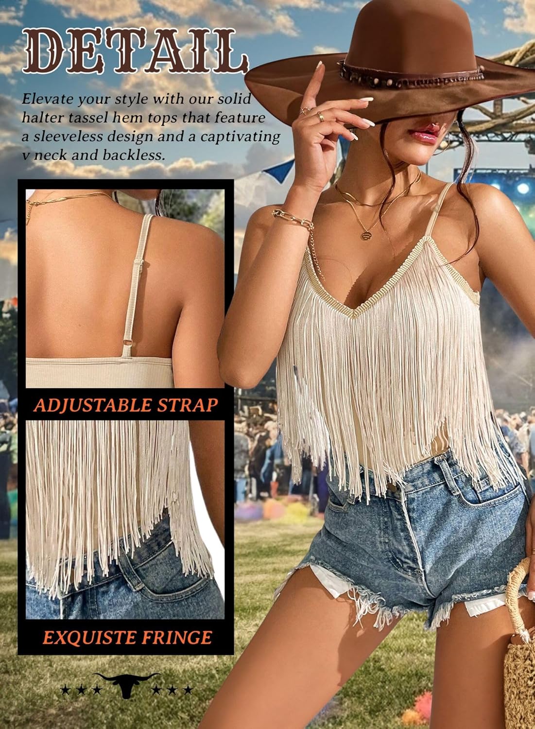 Western Cowgirl Fringe Top for Women - Country Concert Outfits Festival Tassel Hem Boho Rodeo Dress Rave Tank Shirt - Image 4