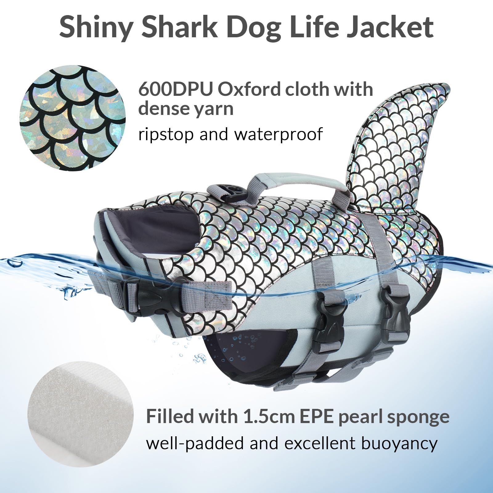 Chaleco Salvavidas Perros Tiburón, Flotador Piscina Perros Chaleco De Seguridad Agua con Asa De Rescate, Protege A Tu Mascota En El Agua Y Reduce La Ingestión O Inhalación De Agua De Mar(Gris, XS)