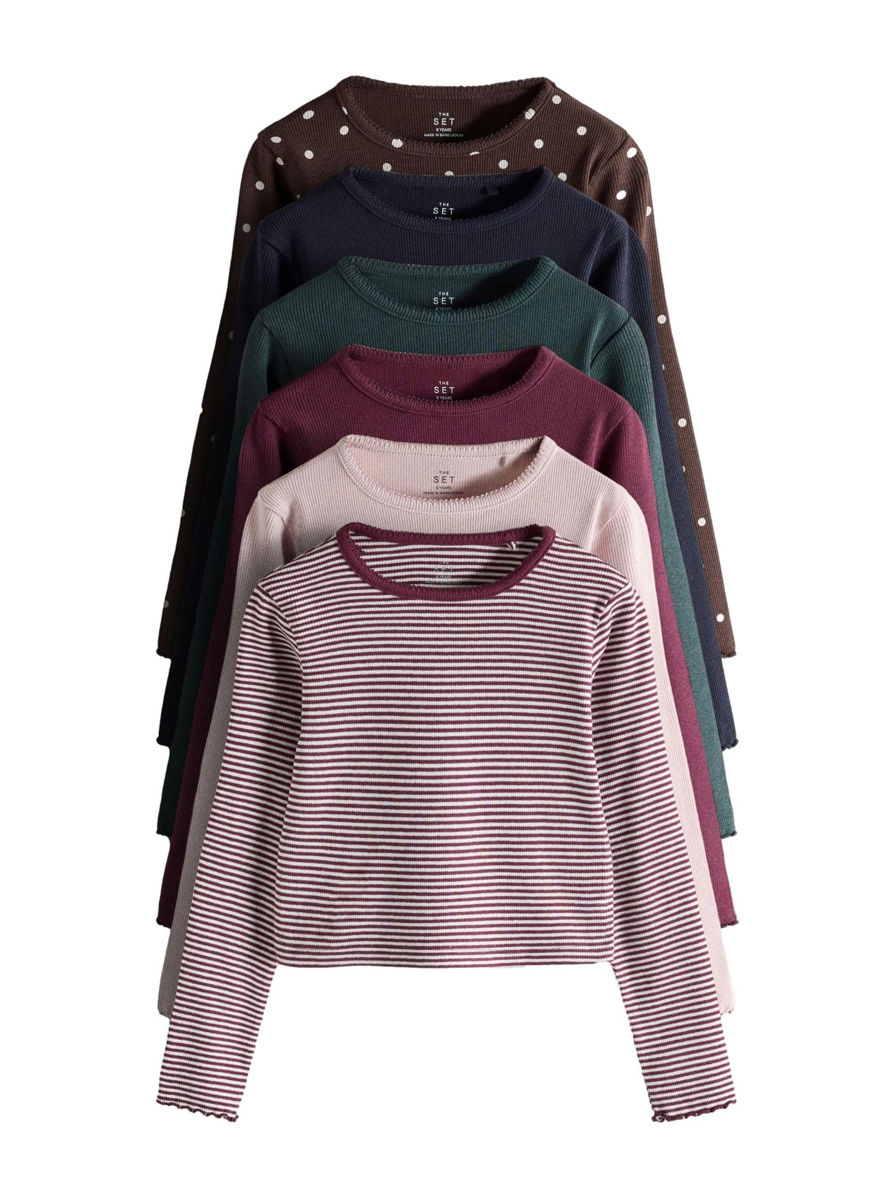 THE SET Ragazza Confezione da 6 T-Shirt Corte a Maniche Lunghe in Jersey a Coste