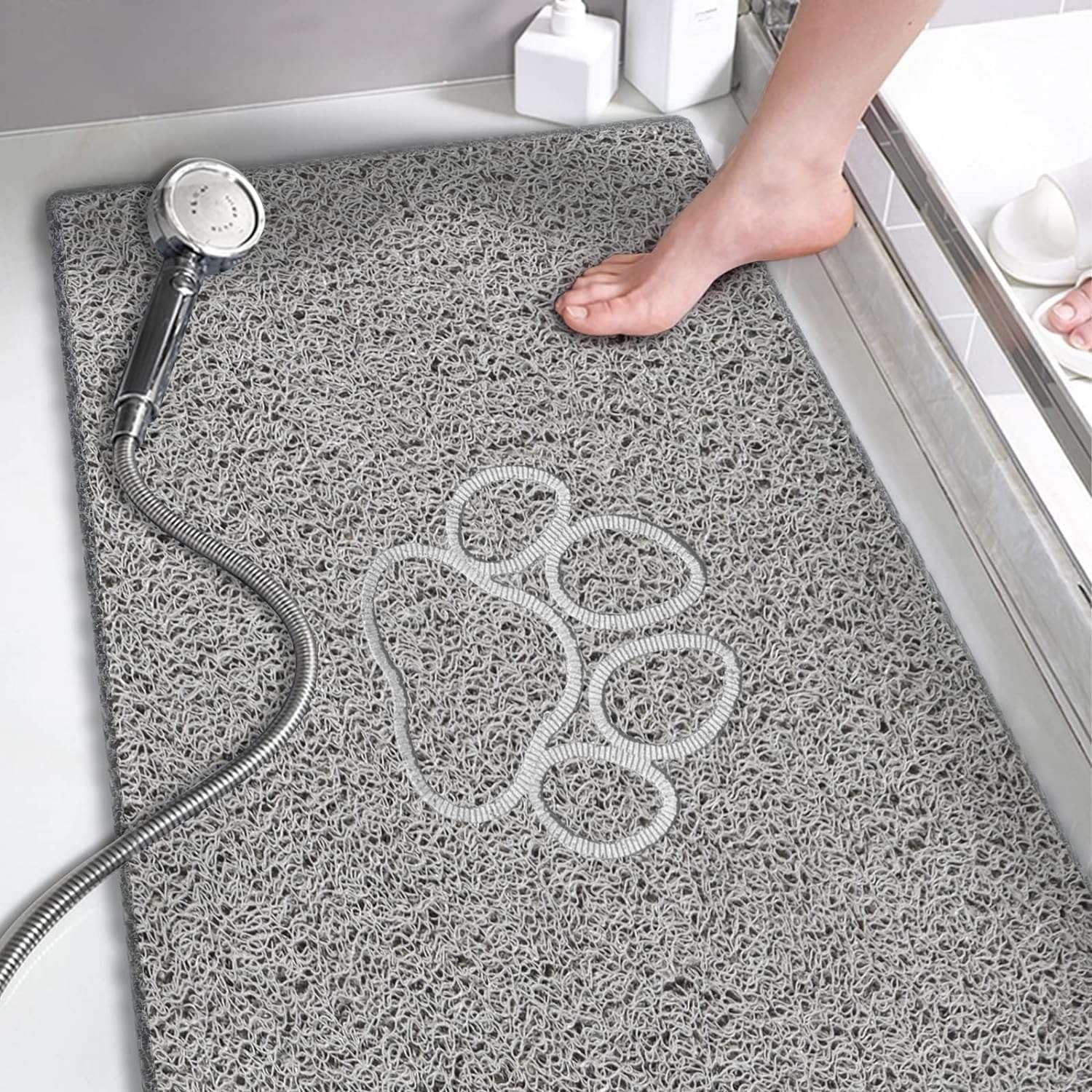 Nicoman Paw Shower Mat Non Slip Anti Mould, 40x60 cm Bath Mats for Inside Shower, Phthalate Free Loofah Grey Bathmats for Bathtubs Toilet Bathroom Floor, PVC Bath Rugs Quick Drying, Washable