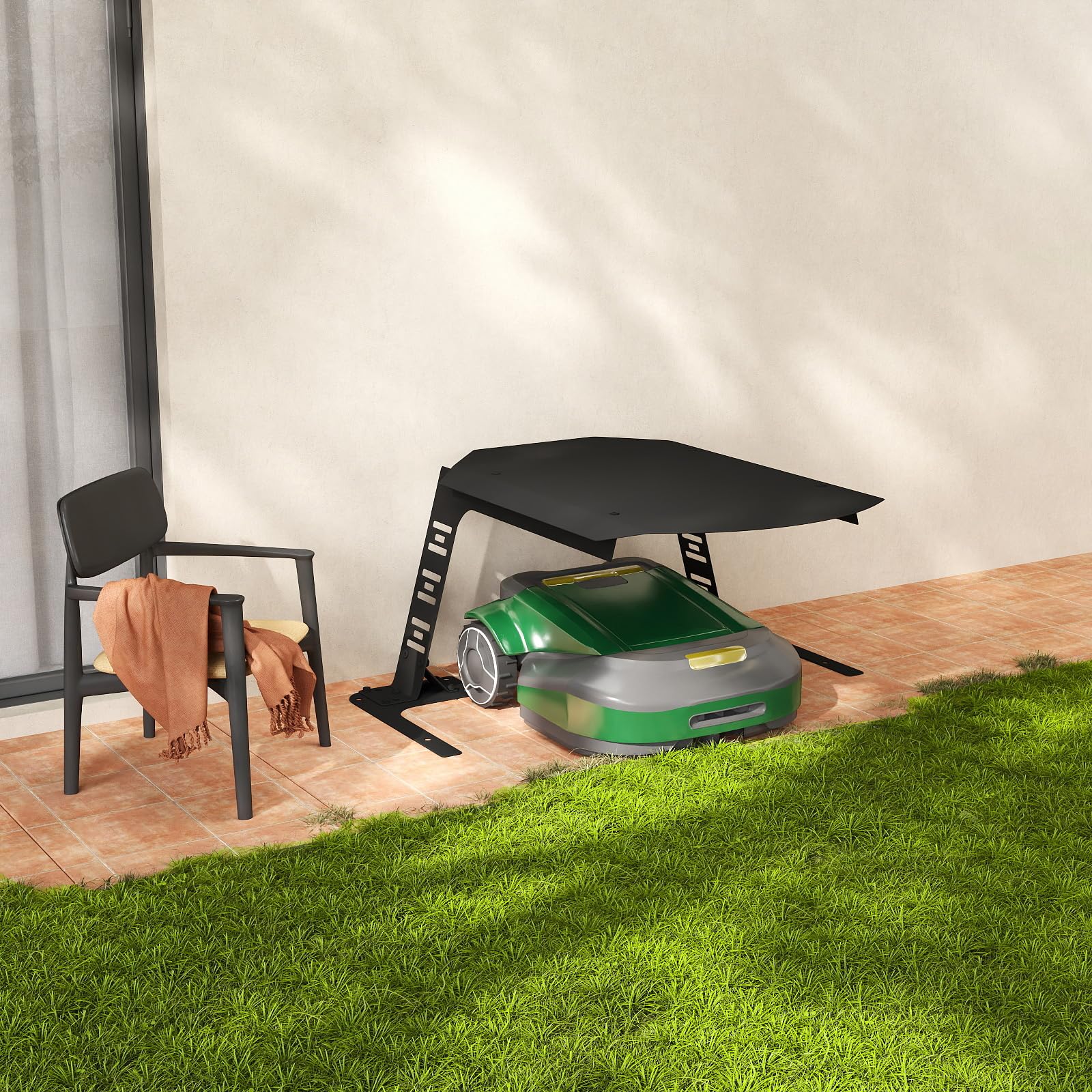 Froadp Garaje para robot cortacésped de acero inoxidable, resistente toldo para robot cortacésped y robot cortacésped, ideal contra la lluvia, el viento y el sol, 77 x 94 x 36 cm