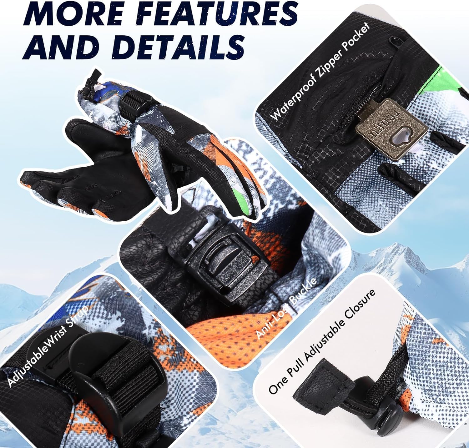 Ski Gloves, Warmest Waterproof and Breathable Snow Gloves for Cold Weather, Fits Both Men & Women,for Parent Child Outdoor - Image 4
