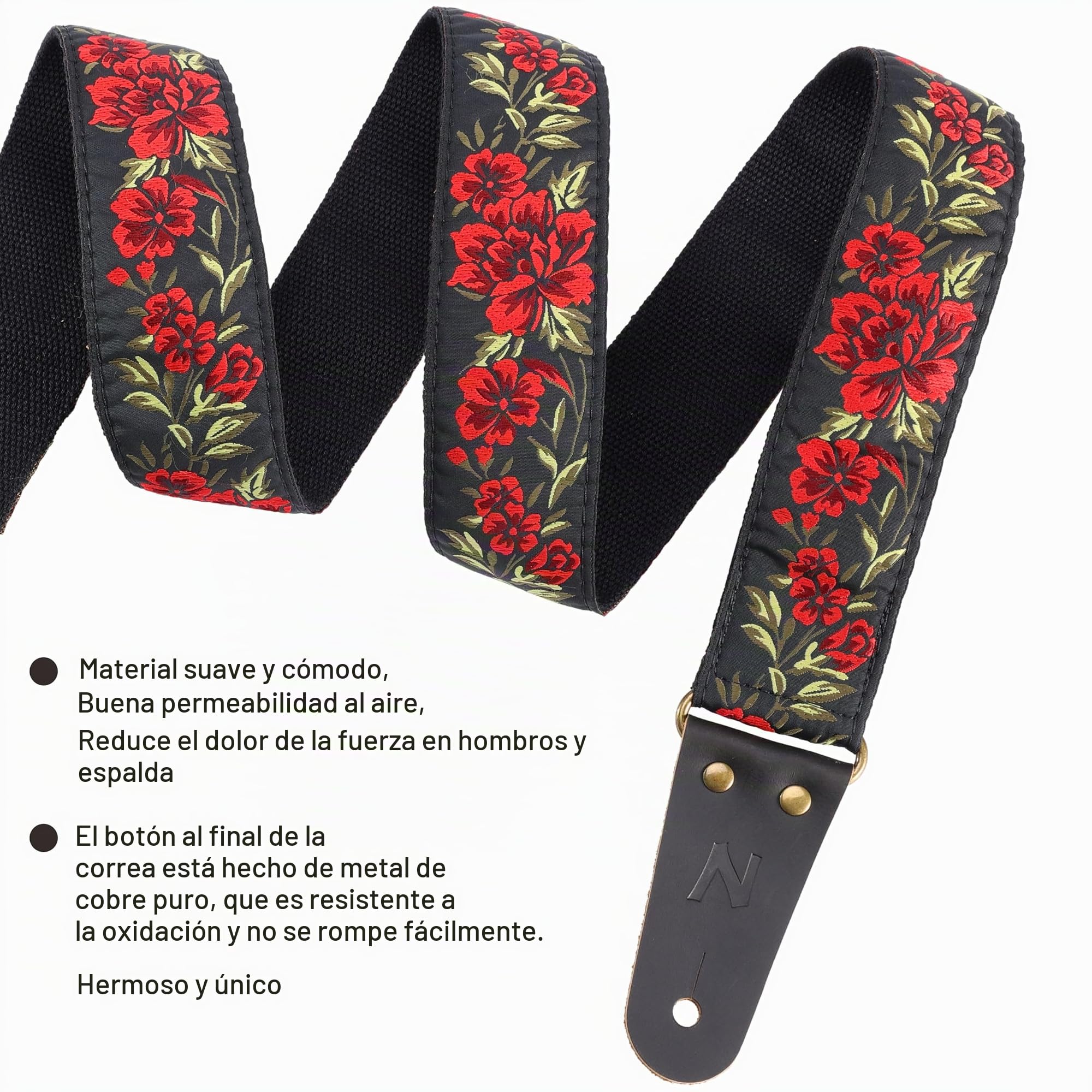Nefelibata Correas de guitarra 2", para bajo, guitarras eléctricas y acústicas, hebilla, cierre de correa y púas de guitarra gratis