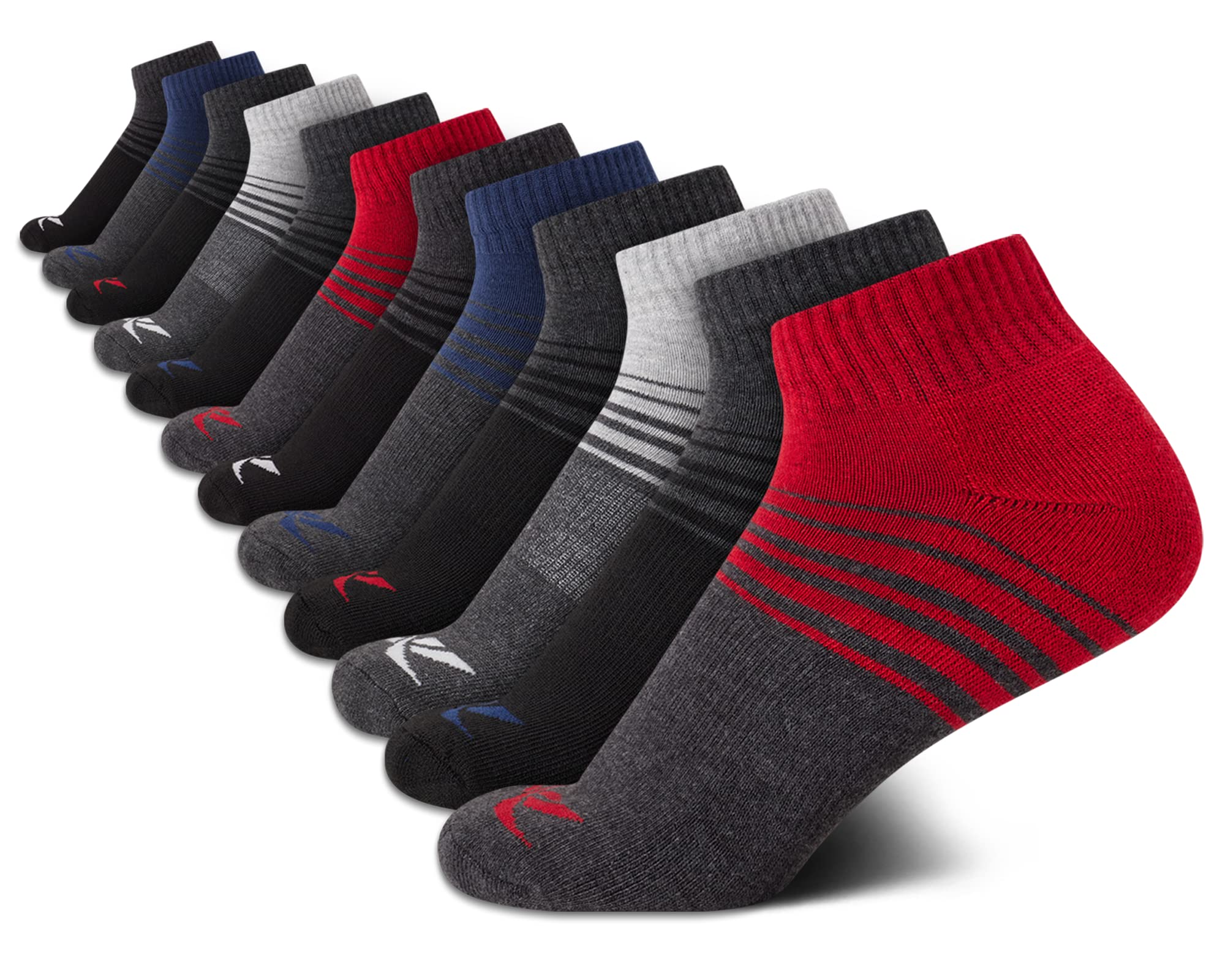 Reebok Boy's Cushioned Comfort Quarter Basic Socks With Reinforced Heel And Toe (12 Pack) | Tessuto traspirante e traspirante con cucitura rinforzata sulle dita, costruito per un uso attivo tutto il giorno