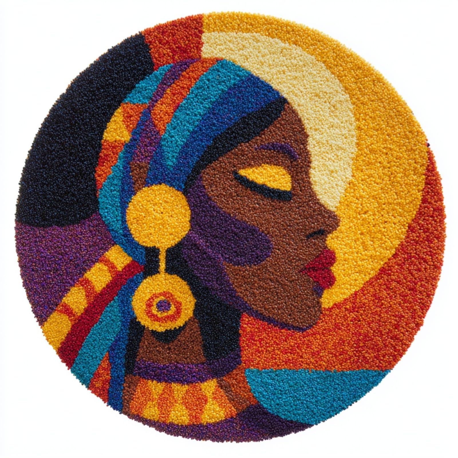 WallustrioaW Latch Hook Rug Kit,African Women,Pre-Printed Pattern Canvas Tapestry Embroidery Adults Handicrafts DIY Craft Cross Stitch Kits,50x50cm