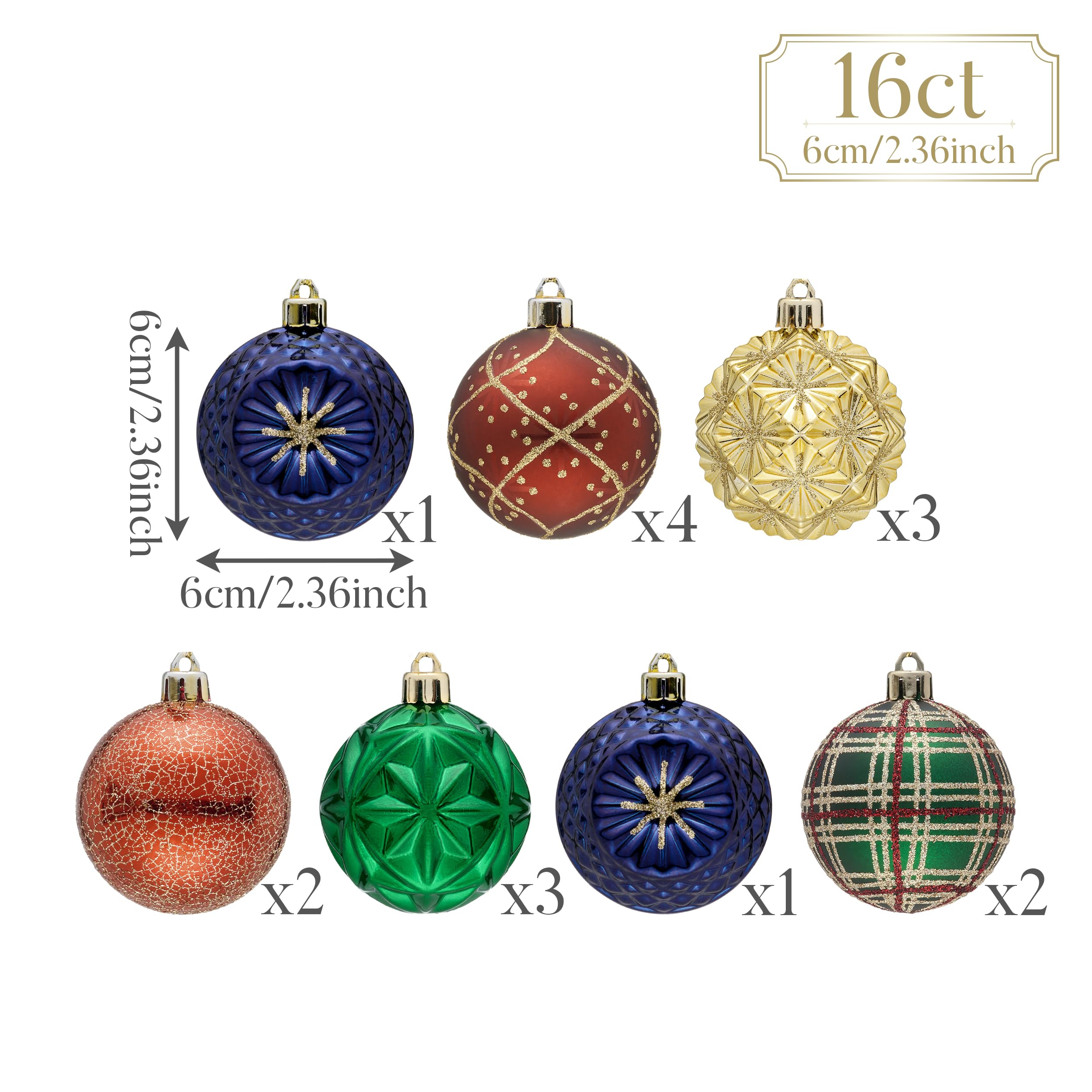 Valery Madelyn Décorations pour sapin de Noël – 16 carats – Décorations incassables pour sapin de Noël – Décorations de luxe à suspendre en vrac pour décoration de Noël – 6,9 cm