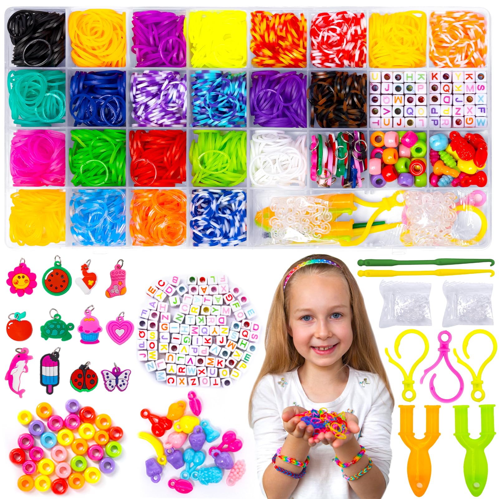 Reaeon Bracelet Making Kit, Medium, 1500pcs Colorful Rubber Bands, 23 Colors, Loom Bracelet Making DIY Crafting for Boys Girls