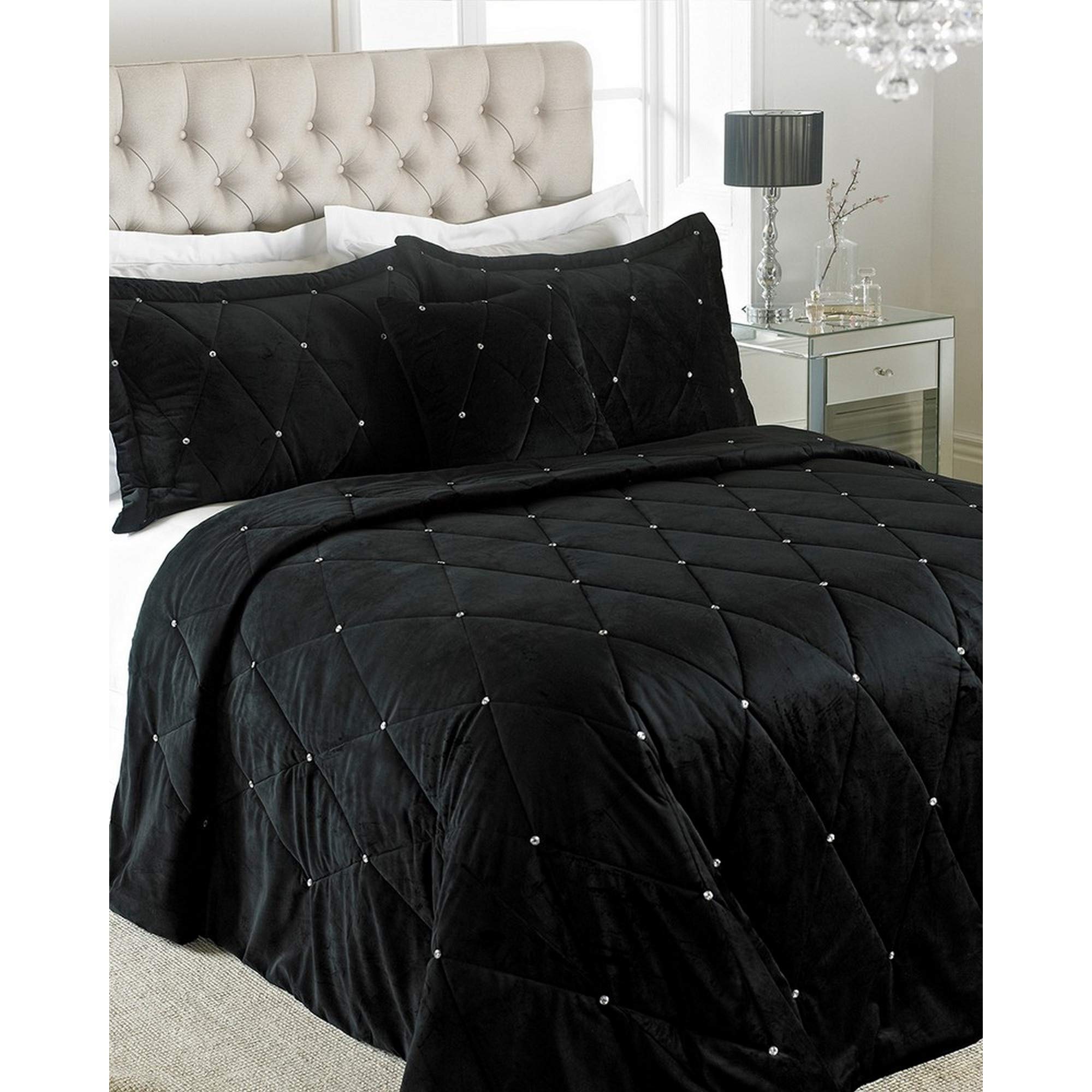 Riva Paoletti New Diamante Bedspread Set (87 x 95in) (Black)