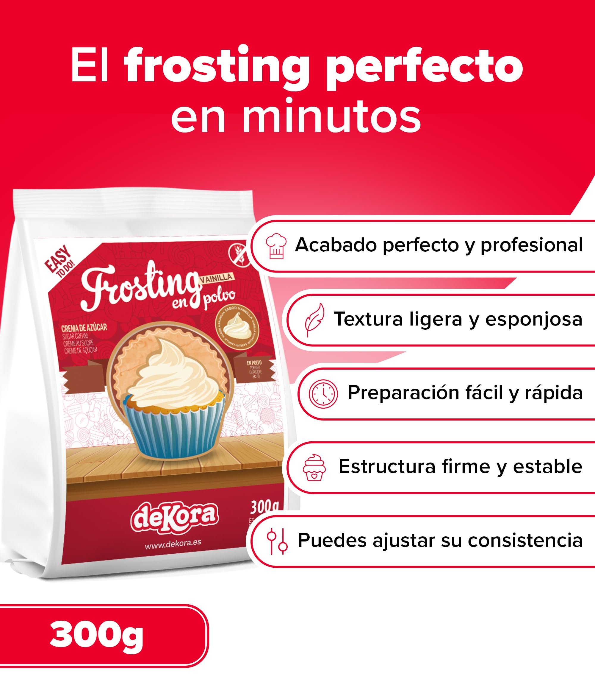 dekora Preparado en polvo para crema sabor vainilla Frosting Buttercream 300 g sin gluten
