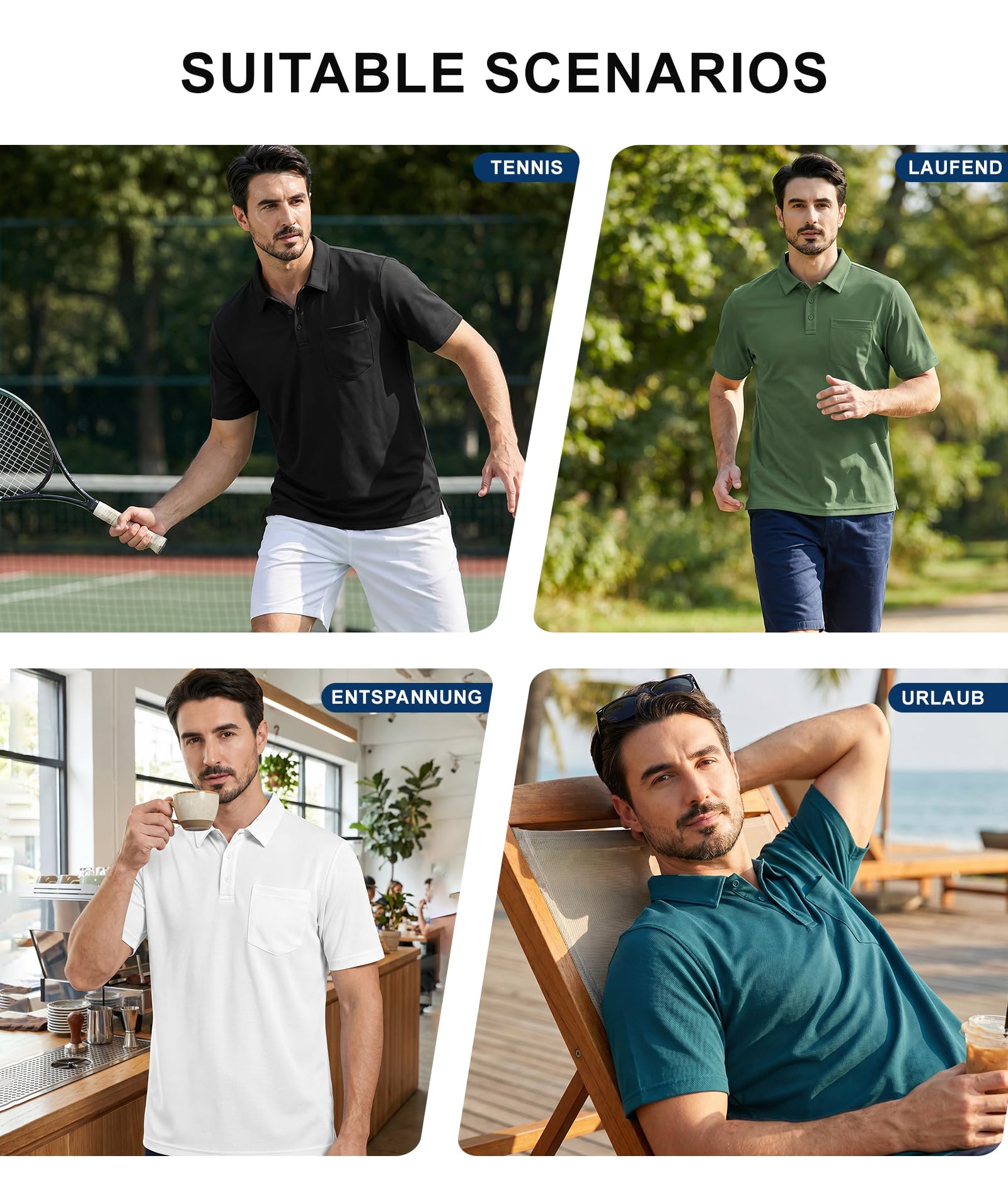 JACKETOWN 5er Pack Poloshirt Herren Kurzarm Sommer Funktionsshirt Polo Set 4-Wege-Stretch Atmungsaktiv Sport Golf Polo T Shirts Knopfleiste Männer M-3XL