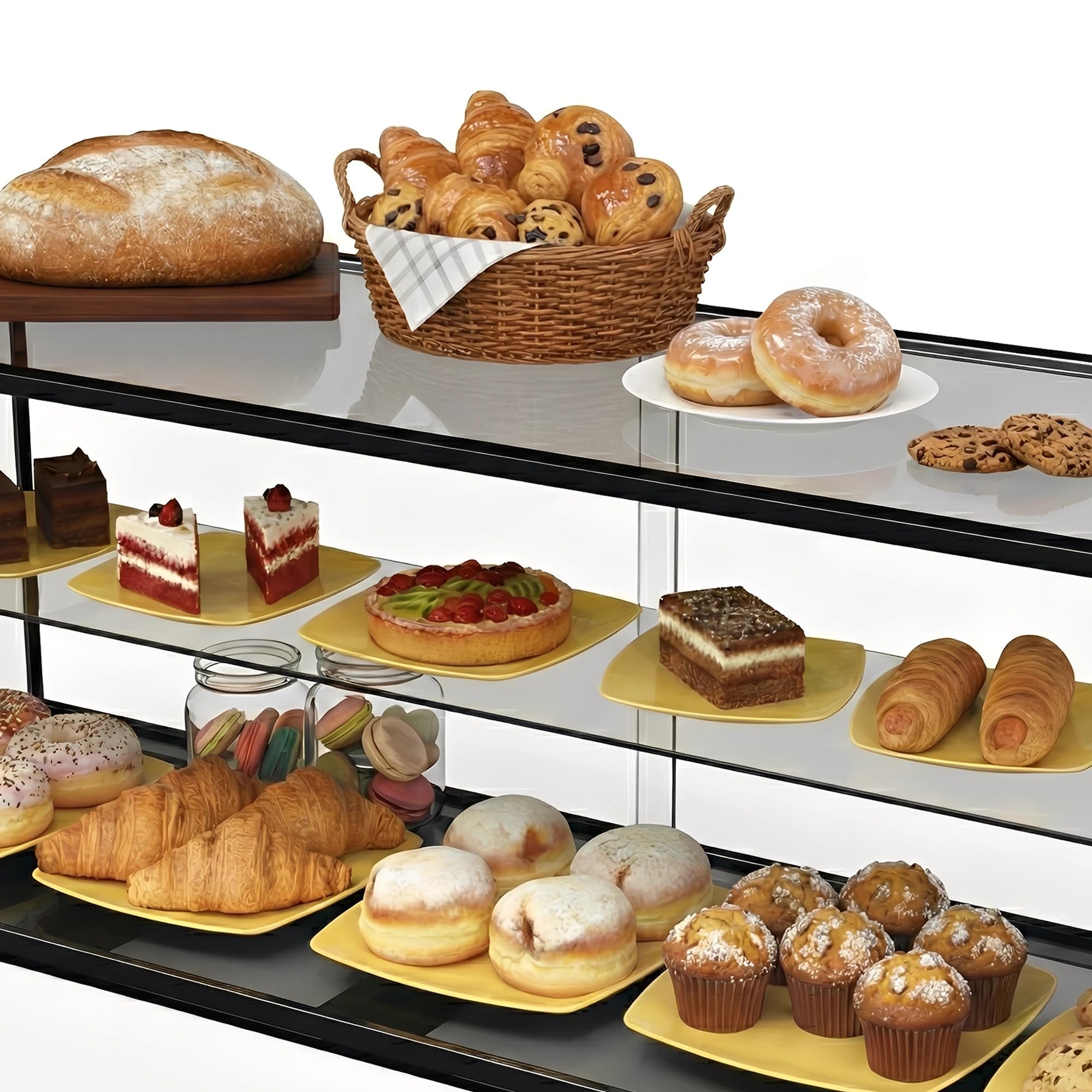 MBH - Vitrina Expositora Neutra de Sobremostrador 120x39 cm, Cristal Recto Templado, 2 Pisos, sin Iluminación LED, Puertas Traseras Correderas, para Bar, Cafetería, Restaurante, Bollería y Repostería.