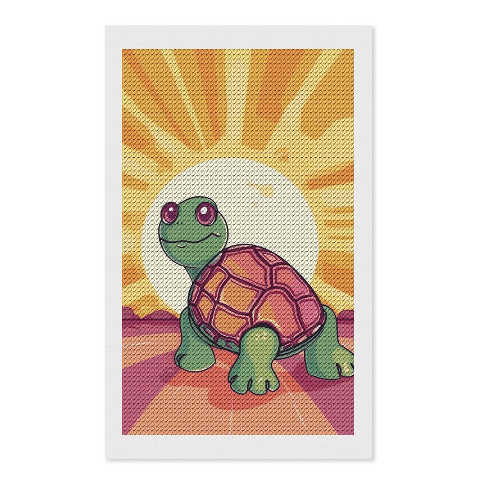 Turtle in The Sun Diamond Art Kits for Adults, DIY 5D Diamonds Painting Kits for Beginner, Round Full Drill Diamond Dots Painting, Diamonds Pictures Gem Art and Crafts Wall Decor 12"x20"