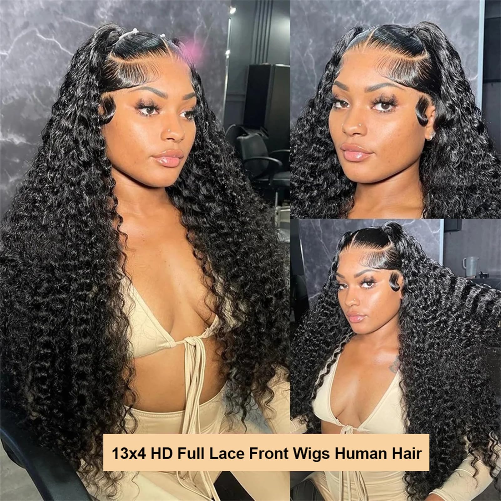 32 Inch 13x4 Lace Front Wig Human Hair Deep Wave 200% Density Glueless 13x4 HD Lace Front Deep Wave Wig - 200% Density Human Hair  main image 2