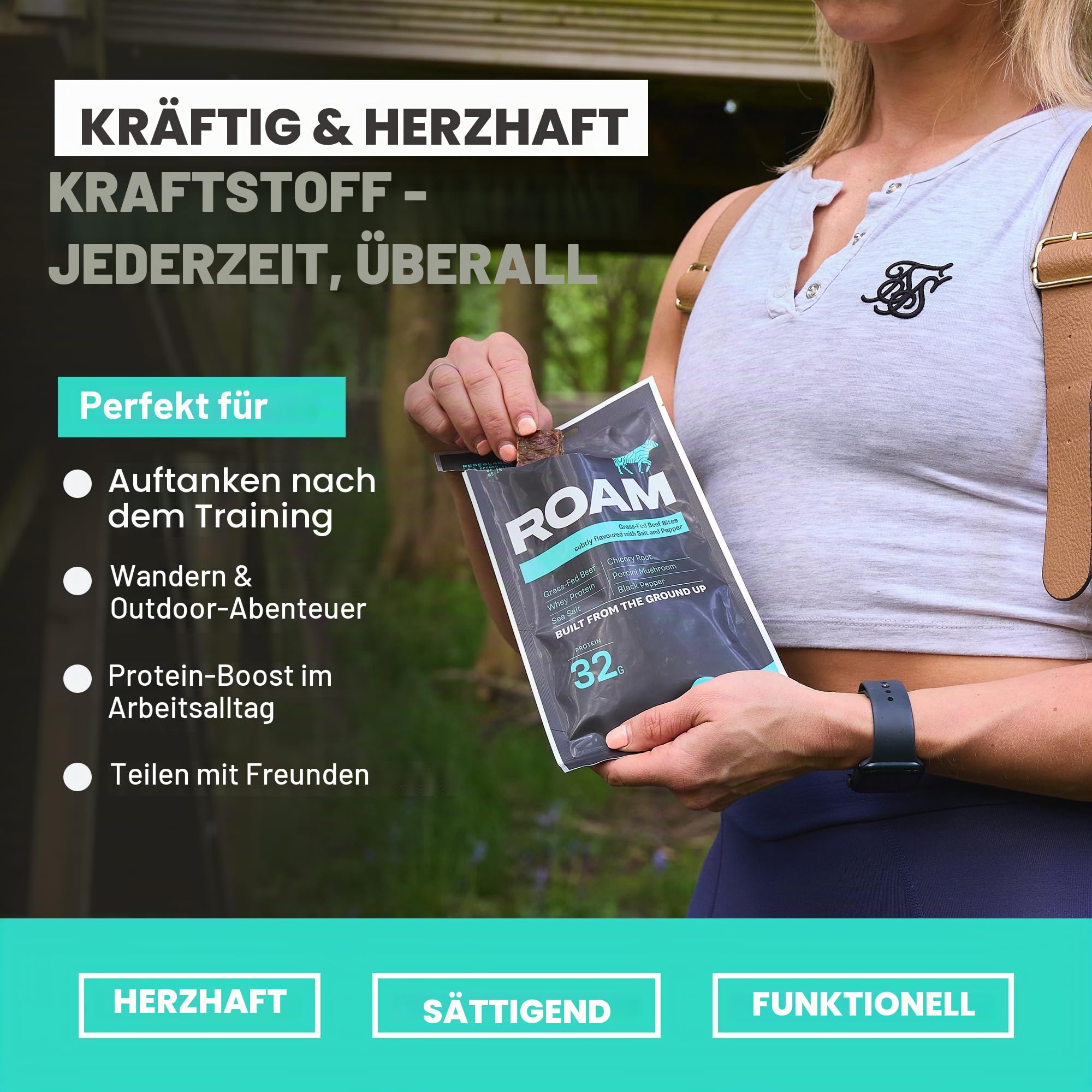 ROAM Low Carb Protein Bites aus Rindfleisch – High Protein Energieriegel & Keto Snack – 6 x 70g – Gesunde, Glutenfreie Fitness Snacks (Beef Bites)