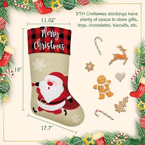 Miniatura 3 de DeckTheHalls 1 paquete de medias navideñas a cuadros de 18 pulgadas, Papá Noel, muñeco de nieve, pingüino, reno, hombre de jengibre, regalos para