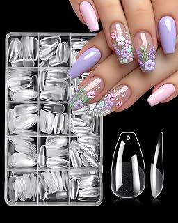 360pcs Medium Coffin Nail Tips Full Cover Clear Ballerina Tips 15 Size Acrylic Fake Nail for Nail Extensions, Press on Nails Making