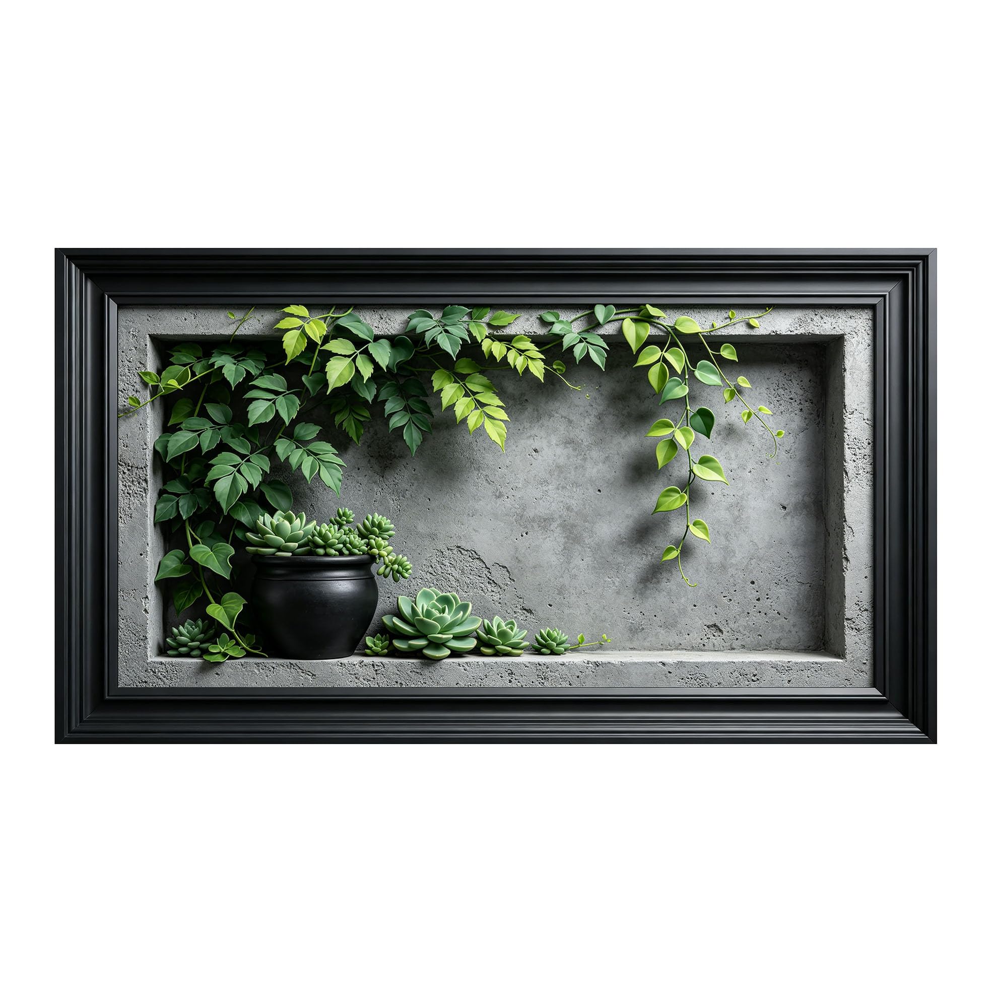 Murasolite 3D Framed Wall Art Botanical Succulent Greenery Concrete Texture SelfAdhesive Fabric Mural Wall Decor， Peel and Stick No Damage to Wall， AntiFall Safe Design for Bedroom Living Room