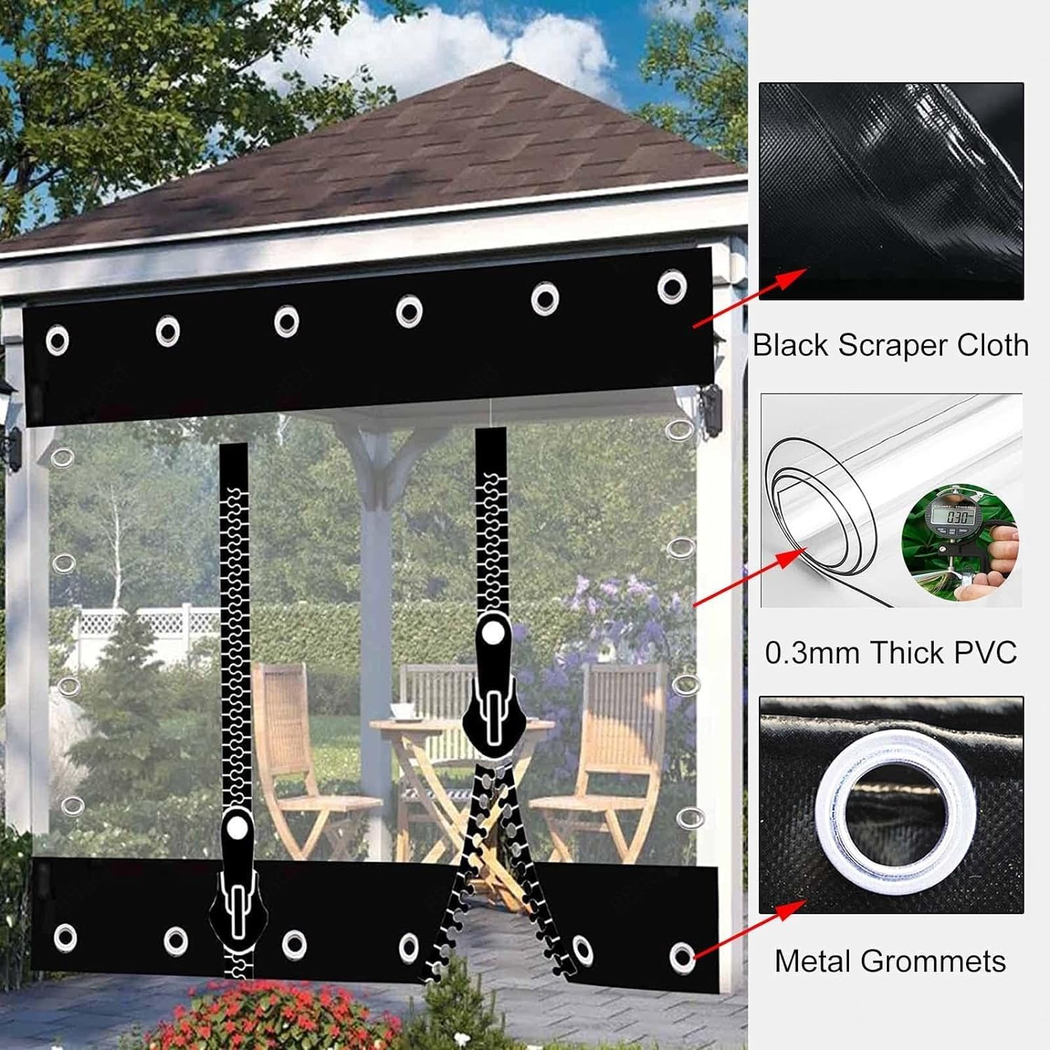 Tende impermeabili in tela trasparente con porte con cerniera per pergolato esterno gazebo patio 3,7 x 2,1 m
