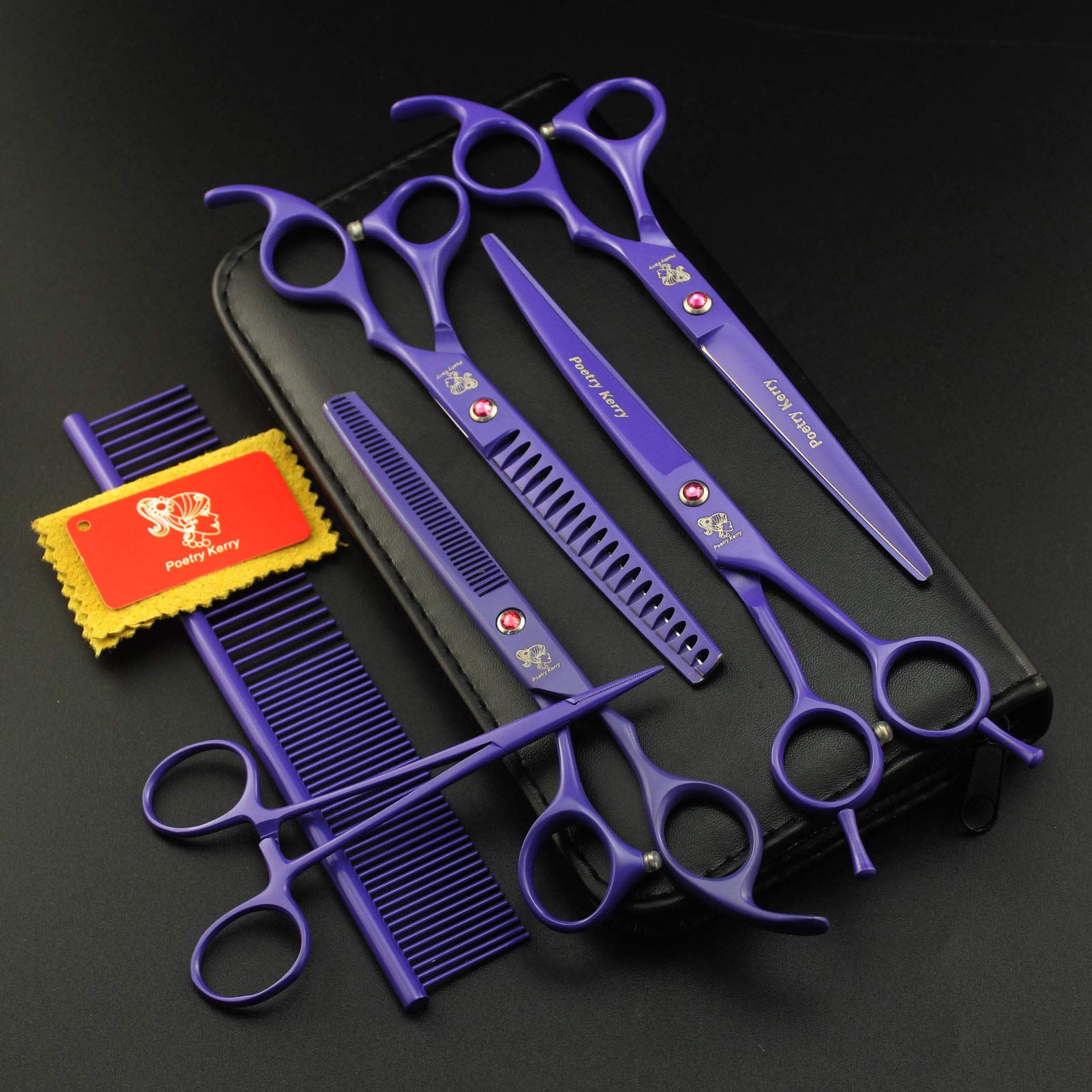 Lot de 4 ciseaux de coiffure, ciseaux de coiffure, peigne de 17,8 cm pour animal domestique, ciseaux de toilettage pour chien et chat (violet)