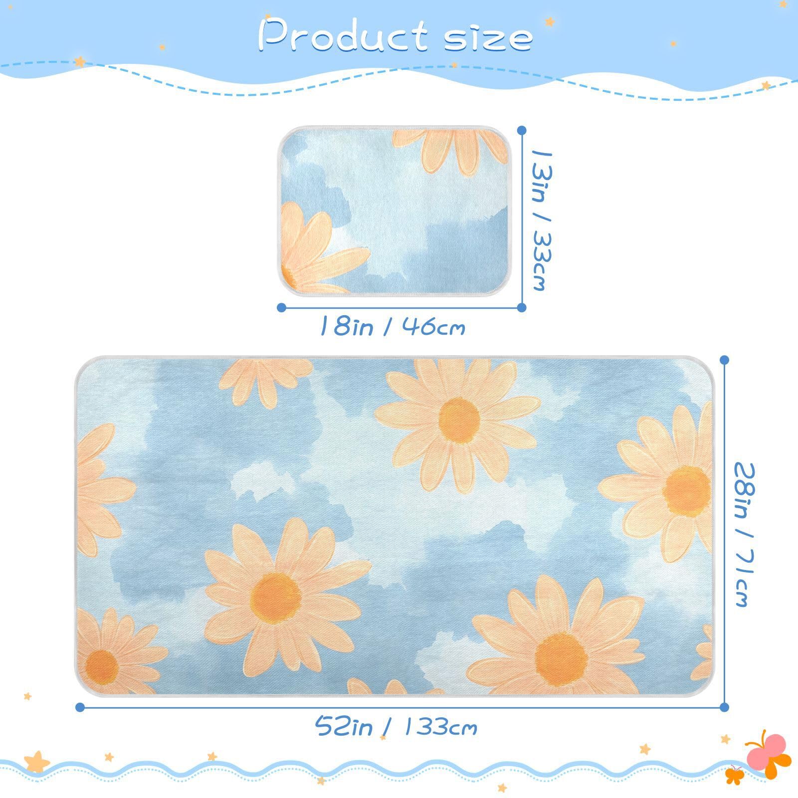 Bolaz Summer Sleeping Bed Pad, Orange Daisy Pattern Cooling Mattress Set Breathable Bed Mat Ice Silk Mat + Pillow Cover for Toddler Boys Girls