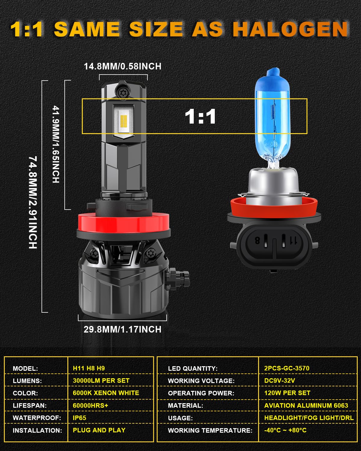 KATUR 6000 K Xenon-weiße H11 LED-Scheinwerferlampen