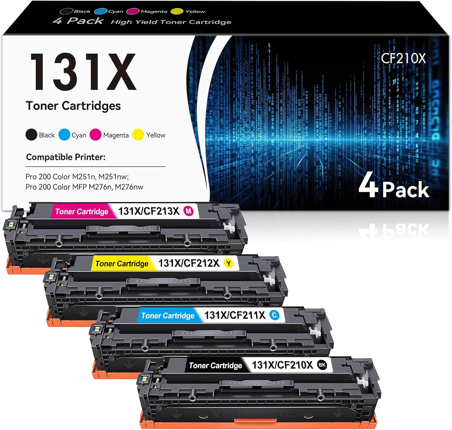 131X 131 Toner Cartridge 4 Pack High Yield Replacement for HP 131X 131A Toner Cartridges for Pro 200 Color M251n M251nw MFP M276n M276nw Printer CF210X CF211X CF212X CF213X (Black/Cyan/Yellow/Magenta)