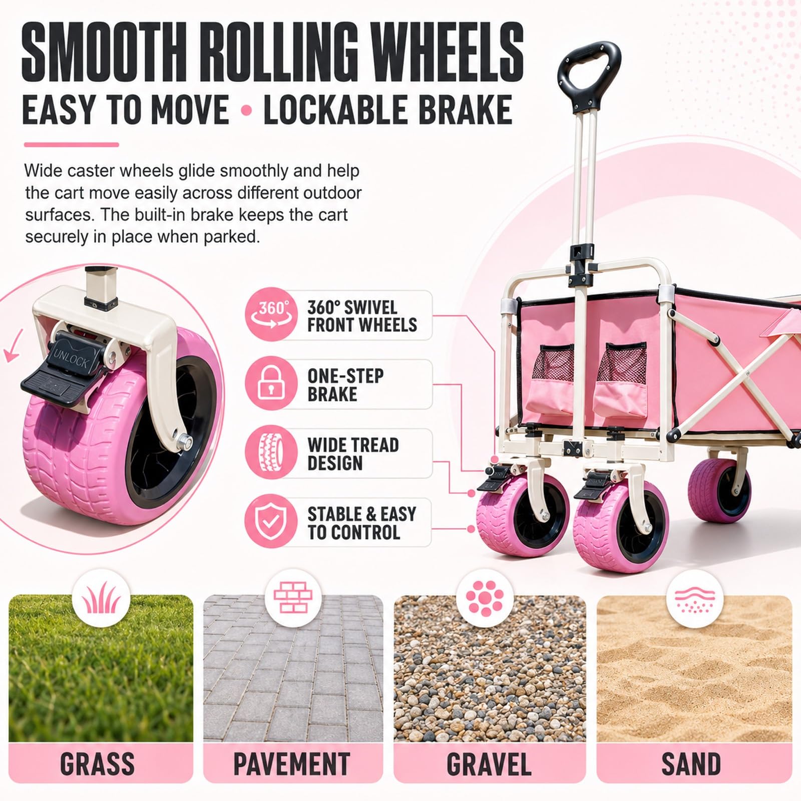 HARELA Carro de Venta Ambulante, Carrito de Comida Callejero, Genérico Puesto De Mercado con Toldo, Carrito De Vendedor De Comida para Venta De Alimentos(Pink)