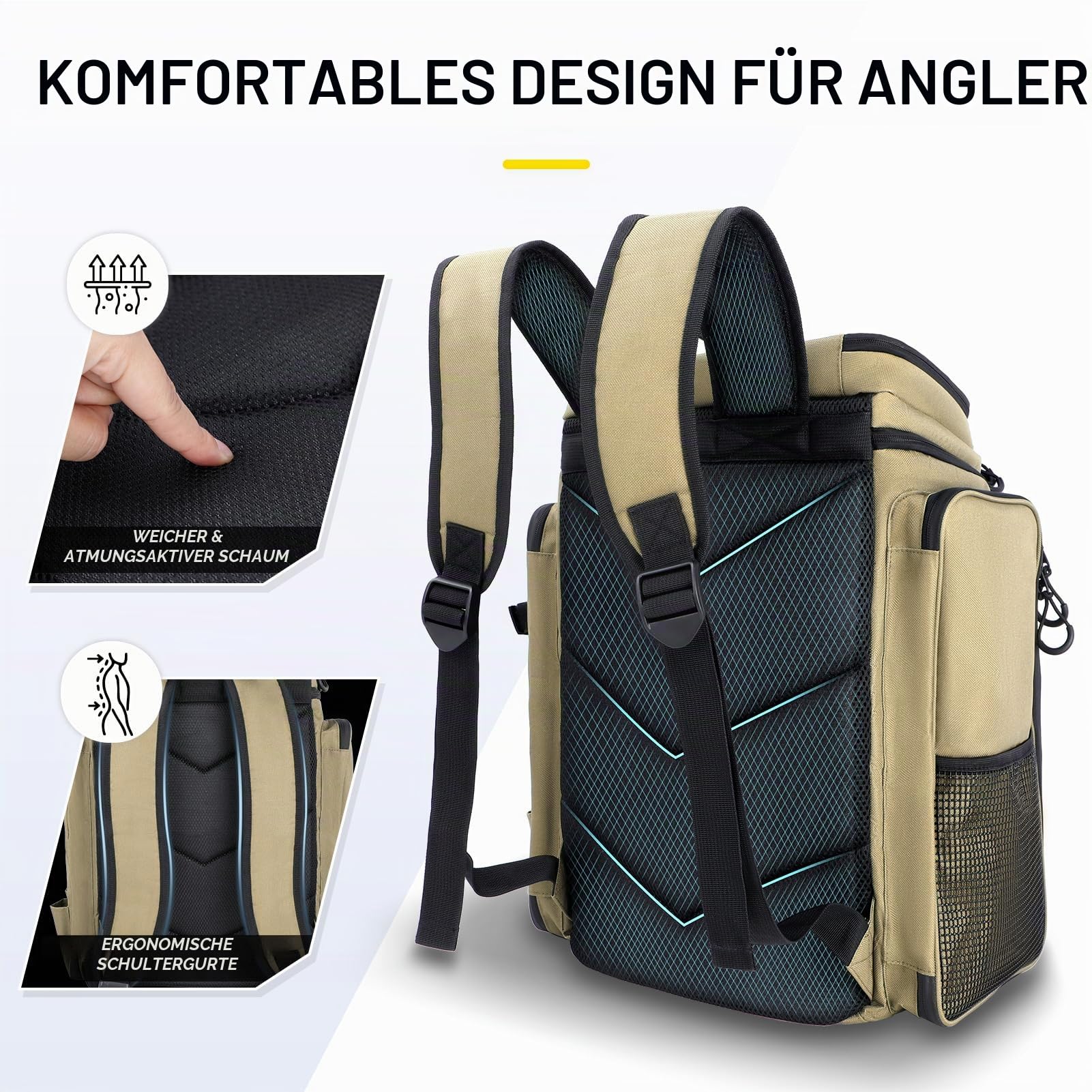 PLUSINNO Unisex Fishing Backpack With Tackle Boxes Angelrucksack mit Angelboxen