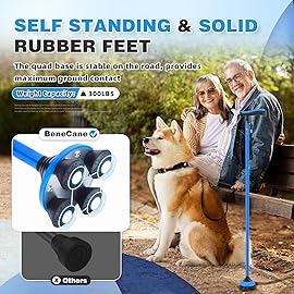 BeneCane Walking Cane for Men & Women Walking Stick for Seniors Folding Canes Quad Cane Adjustable Lightweight Sturdy Collapsible Heavy Duty with Soft TPR T-Handle and Travel Bag