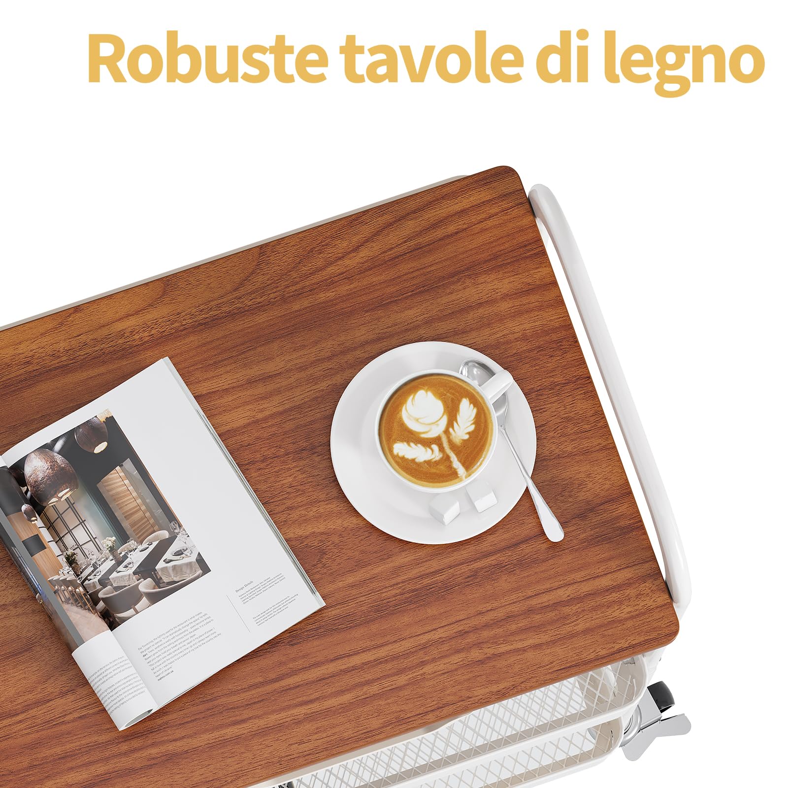 KINGRACK Carrello Cucina, Carrello Estetista a 3 Ripiani, Carrellino Salvaspazio con Cassetti, Carrello Bagno con Ruote, Carrello Portaoggetti con Piano da Legno Tavolo, Bianco (Marrone scuro)