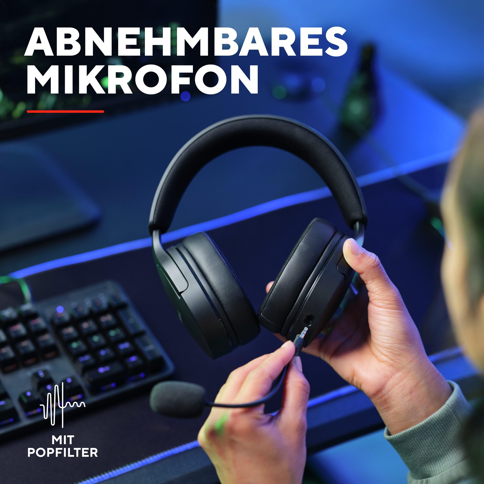 Trust Gaming GXT 490 Fayzo Gaming Headset USB 7.1 Surround Sound, 50mm Treiber, 85% Recyclingkunststoff, Mikrofon mit Geräuschunterdrückung, RGB Over-Ear Kopfhörer für PC PS5 - Schwarz