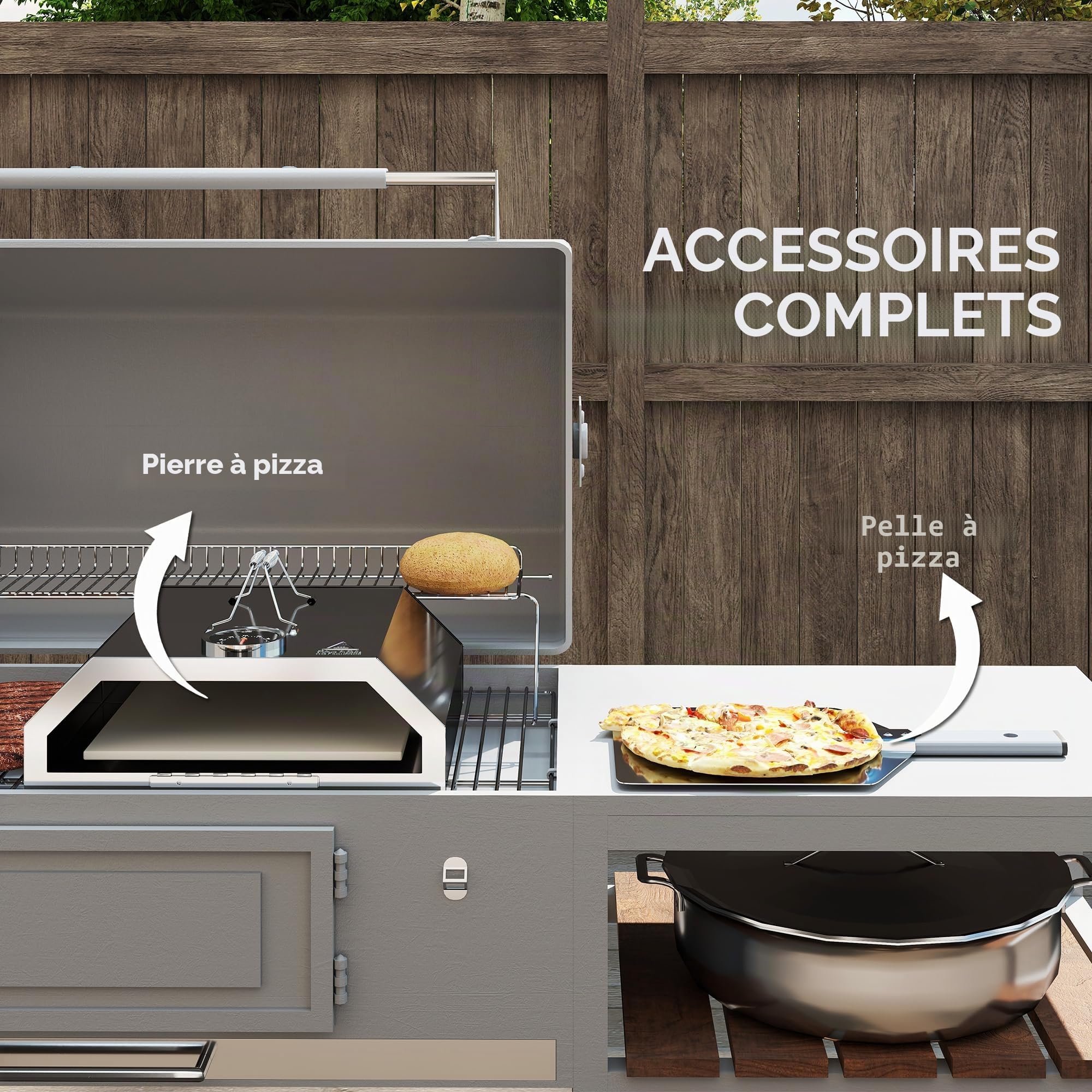 Outsunny Four à pizza portable 20,3 cm acier inoxydable thermomètre intégré fenêtre visualisation barbecue gaz charbon bois poignées transport