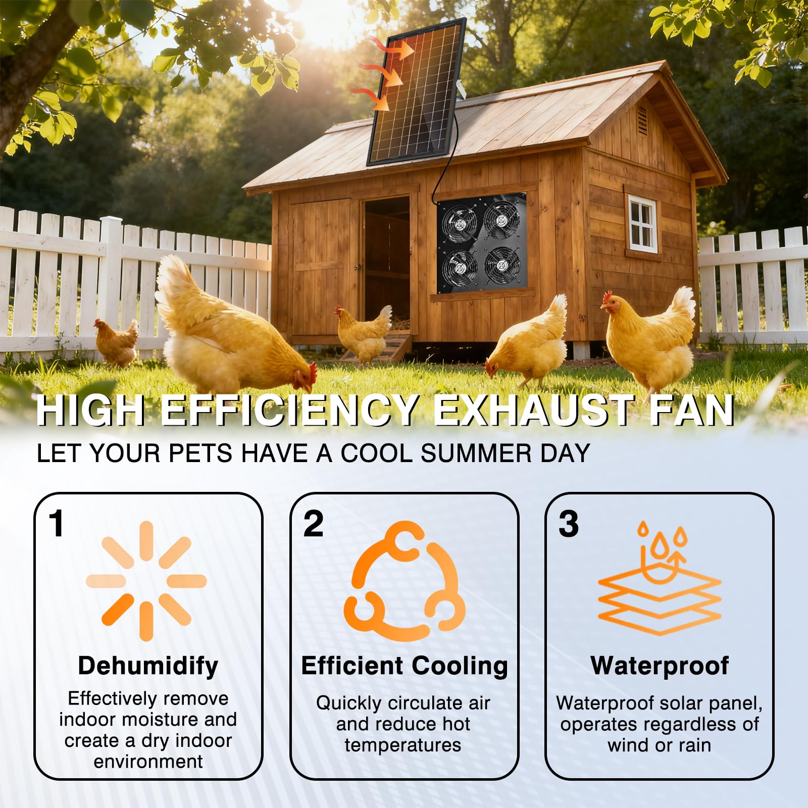 Ventilador de escape solar, ventilador solar de 25 W para gallinero, cobertizo, invernadero y ático, refrigeración de ventilación, fácil instalación, 3500 RPM, cable de 18 pies, kit de 4 ventiladores