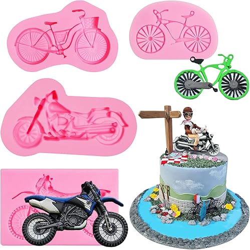Moldes de silicona para motocicleta, 4 piezas, herramientas de bicicleta, molde de fondant de chocolate para decoración de pasteles, dulces de